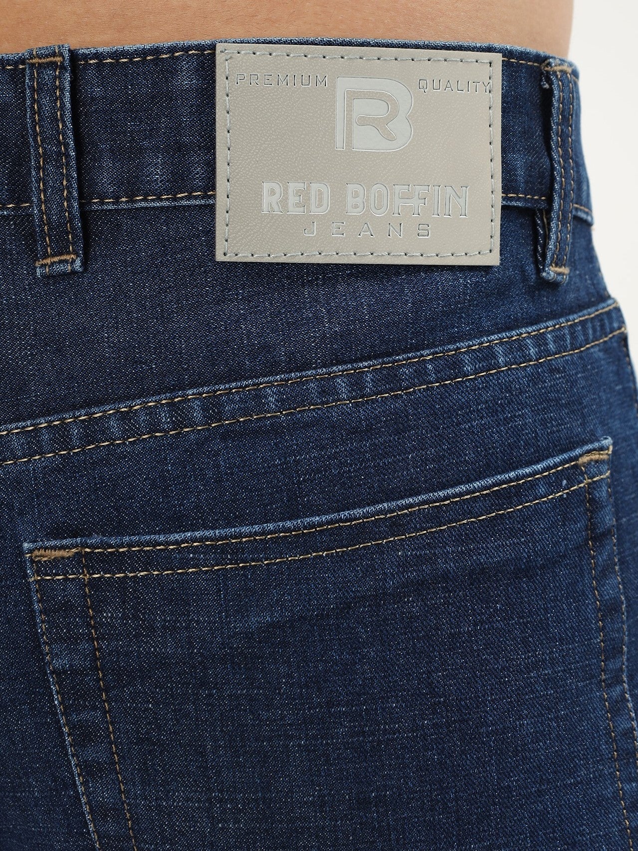 Red Boffin Men’s High Rise Non Stretchable Straight Fit Jeans - Dark Blue - Image 4
