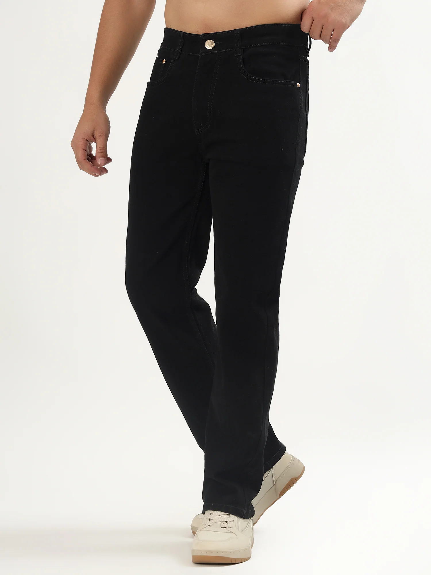 Red Boffin Men’s Relaxed Fit Mid Rise Stretchable Black Jeans for Men - Image 4