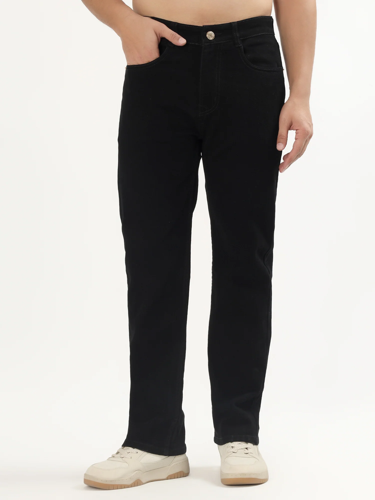 Red Boffin Men’s Relaxed Fit Mid Rise Stretchable Black Jeans for Men - Image 5