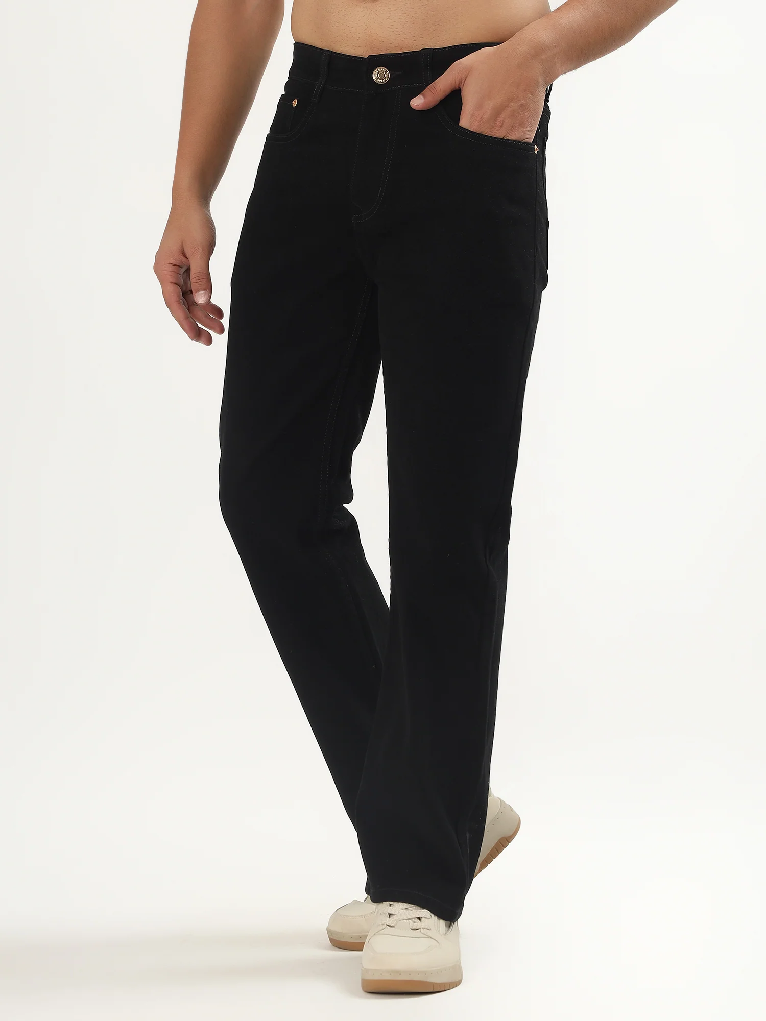 Red Boffin Men’s Straight Fit High Rise Stretchable Black Jeans for Men - Image 3