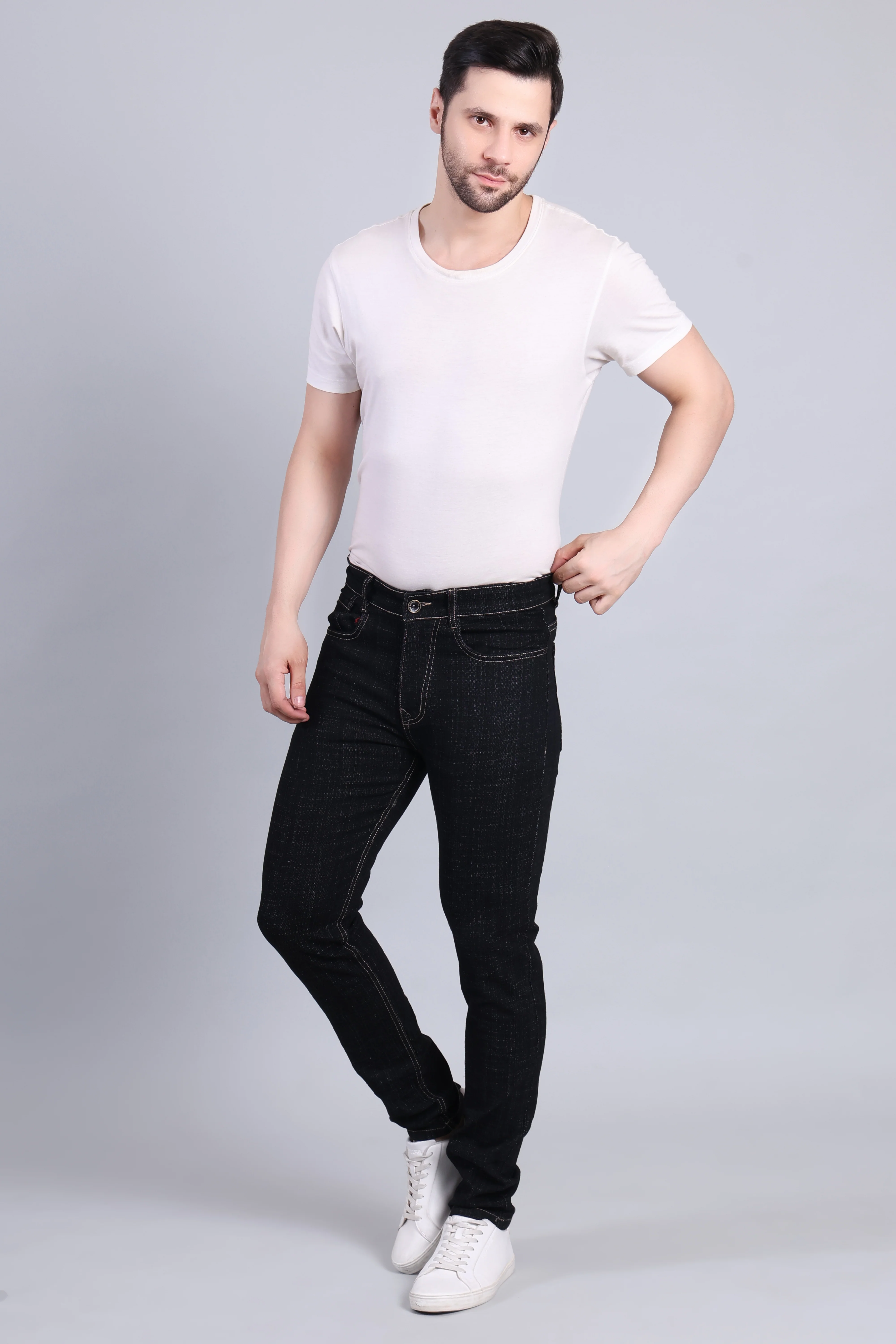 Red Boffin Men's Regular Raw Wash Grey Black Jeans - Image 4