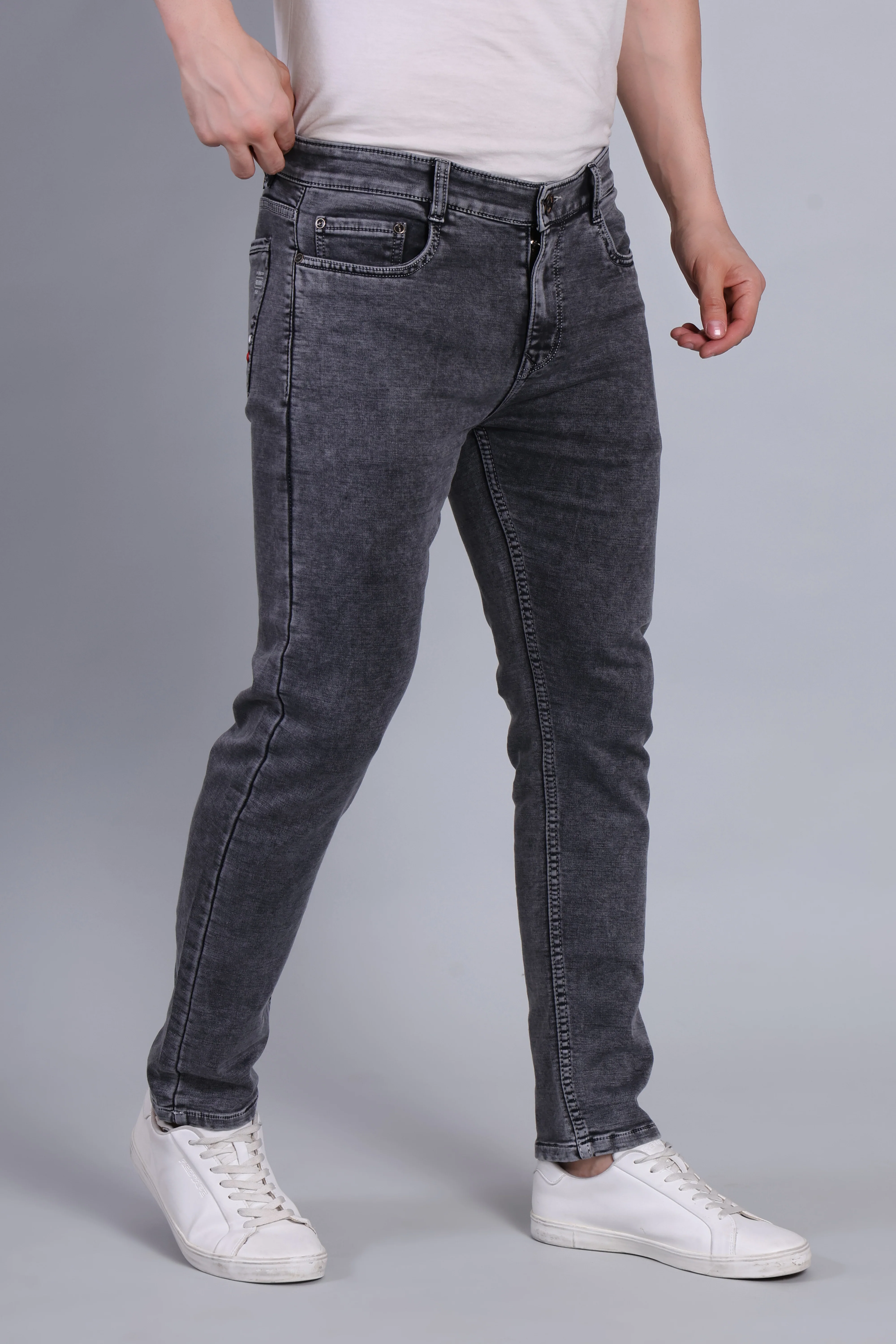 Red Boffin Men's Regular Smart Lycra Fit Grey Jeans - Image 3