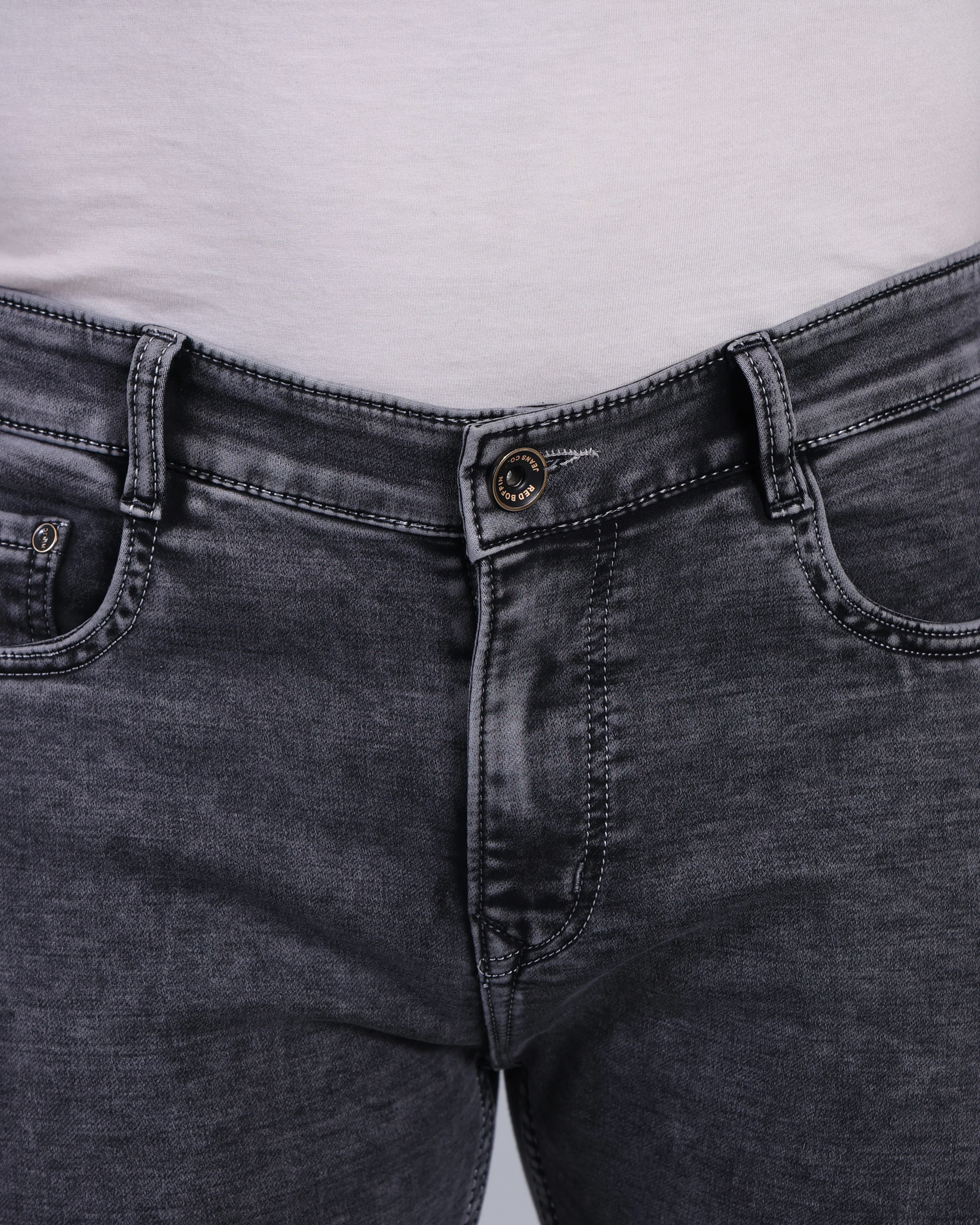 Red Boffin Men's Regular Smart Lycra Fit Grey Jeans - Image 5