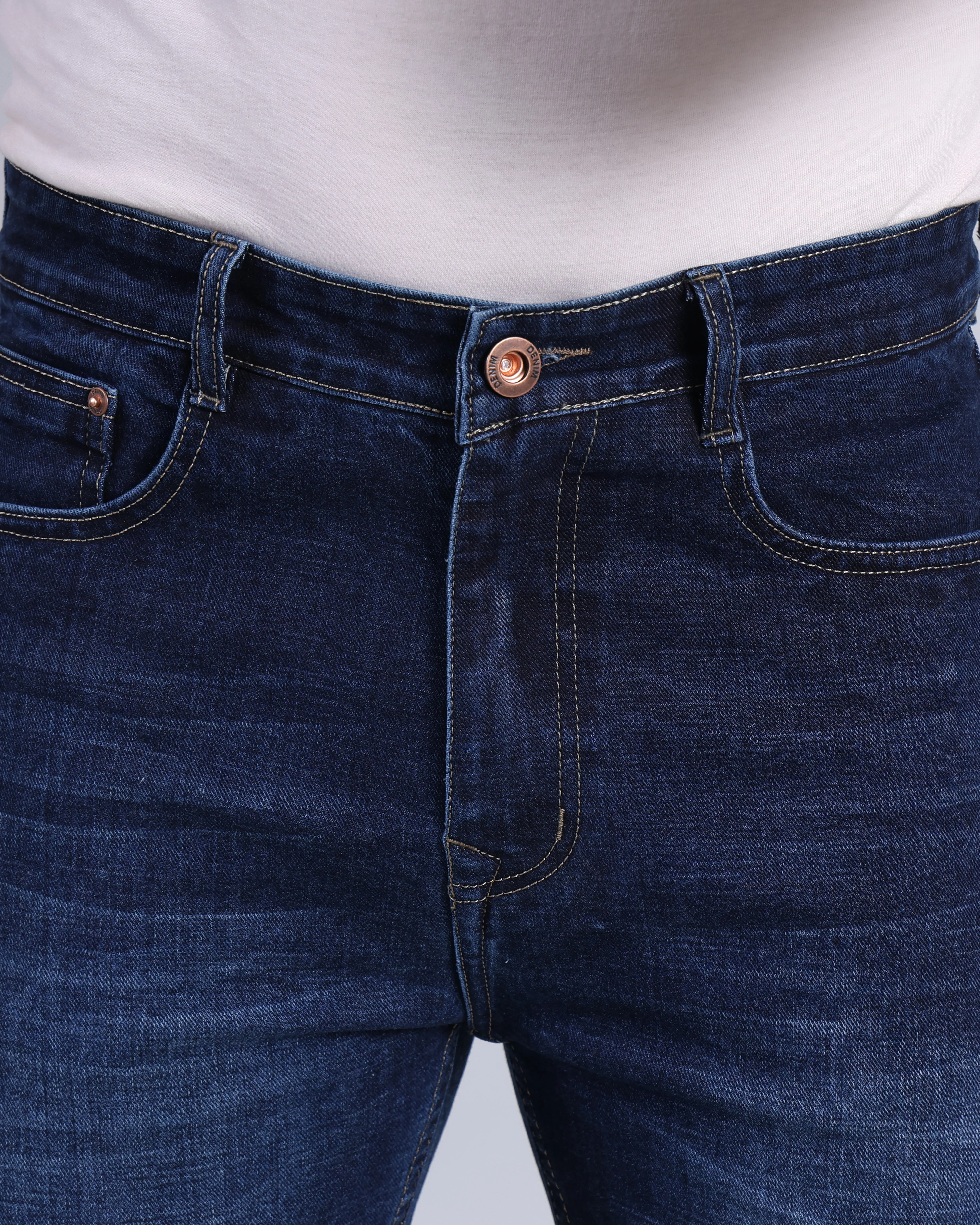 Red Boffin Men's Relaxed Fit Cotton Dark Blue Jeans - Image 5