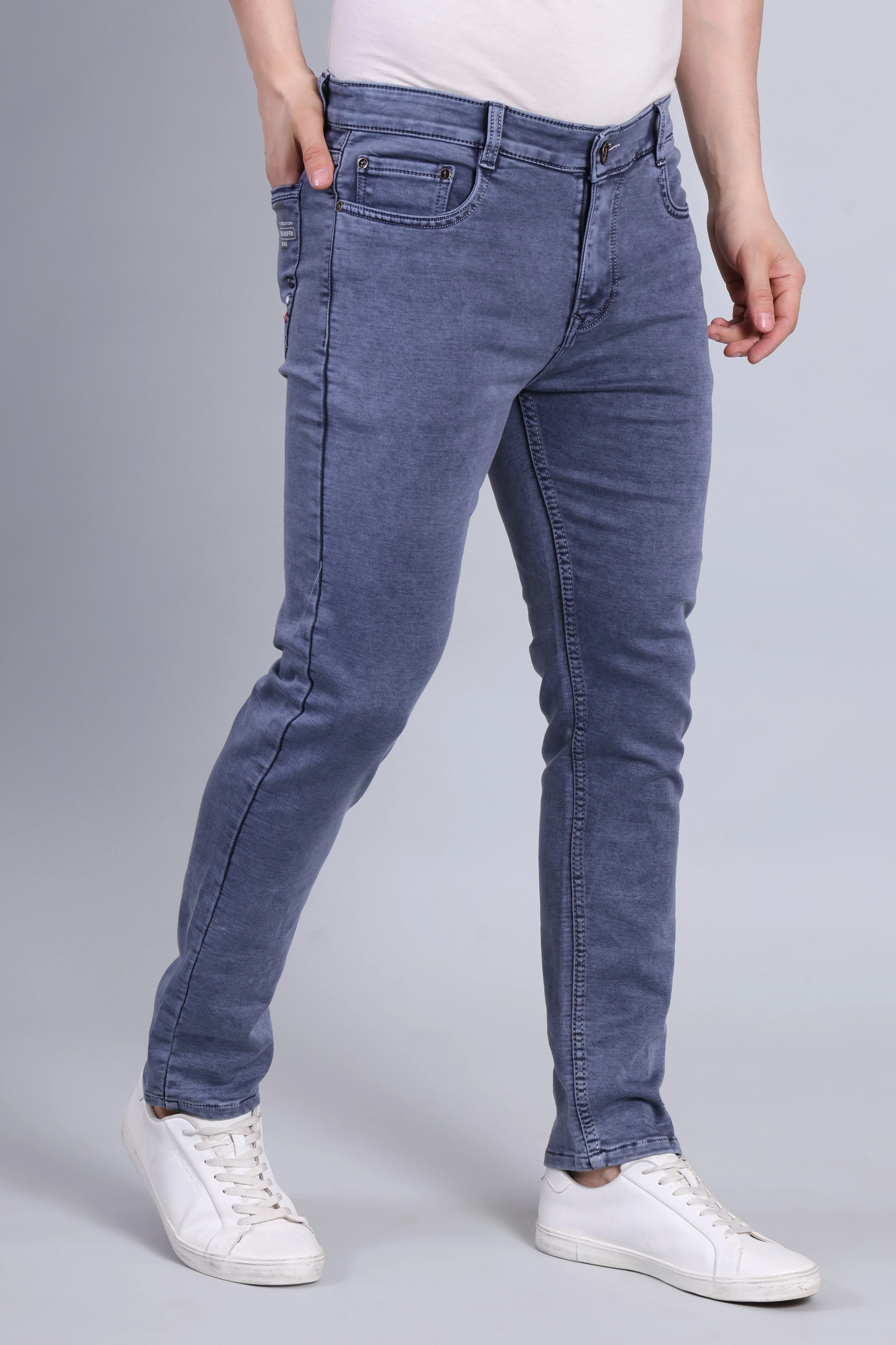 Red Boffin Men's Regular Smart Lycra Fit Light Blue Jeans - Image 3