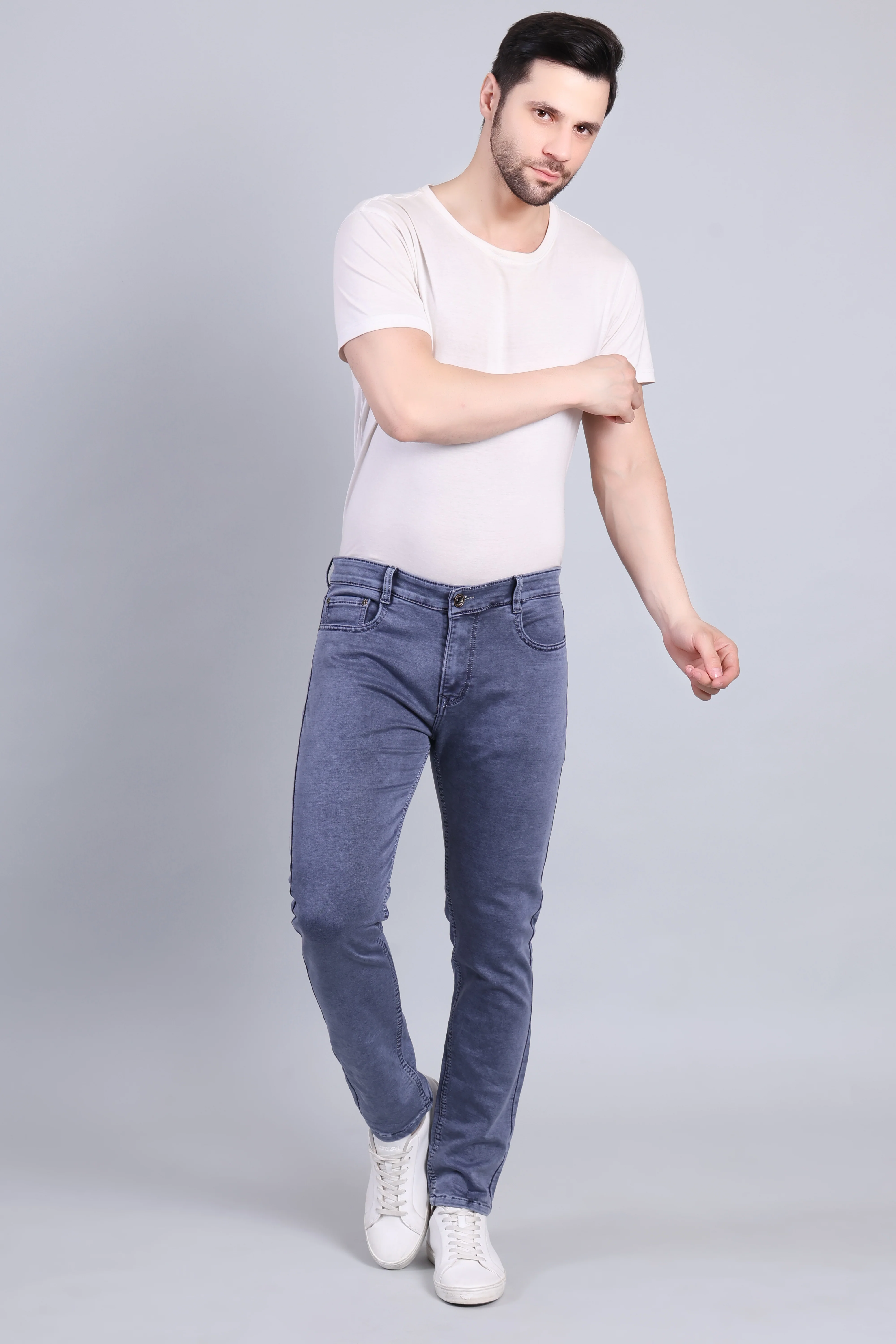 Red Boffin Men's Regular Smart Lycra Fit Light Blue Jeans - Image 4