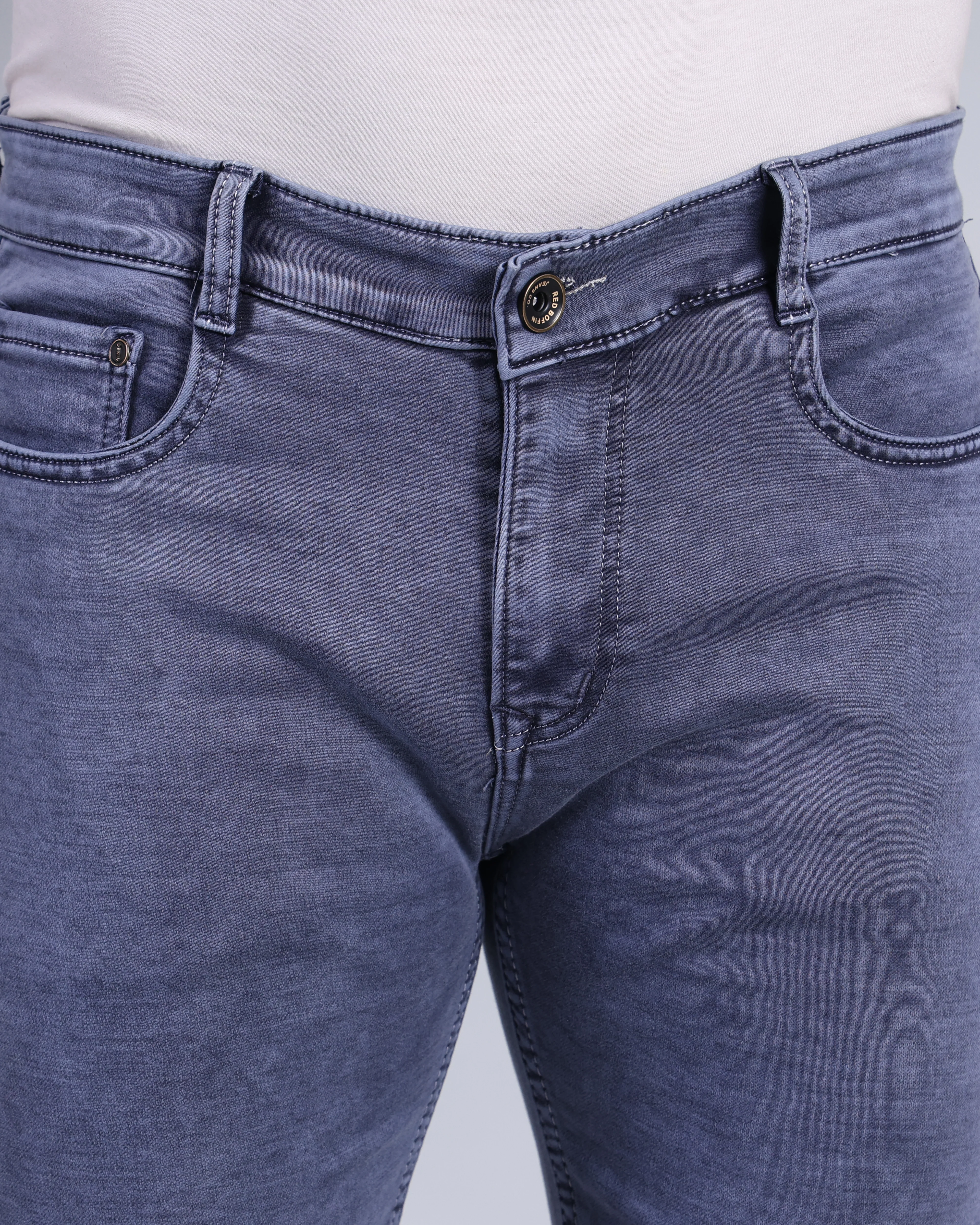 Red Boffin Men's Regular Smart Lycra Fit Light Blue Jeans - Image 5
