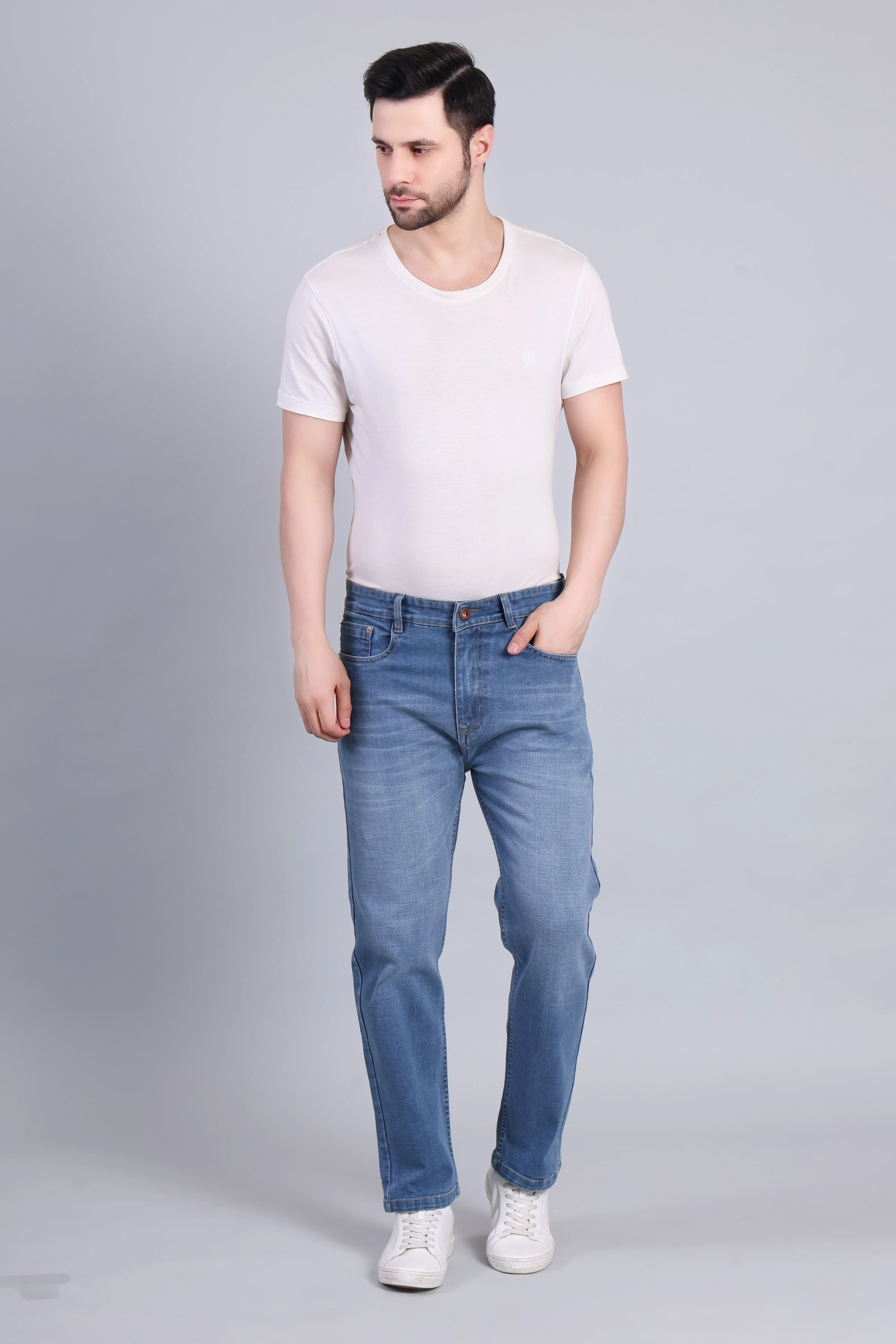 Red Boffin Men's Relaxed Fit Cotton Light Blue Jean - Image 4