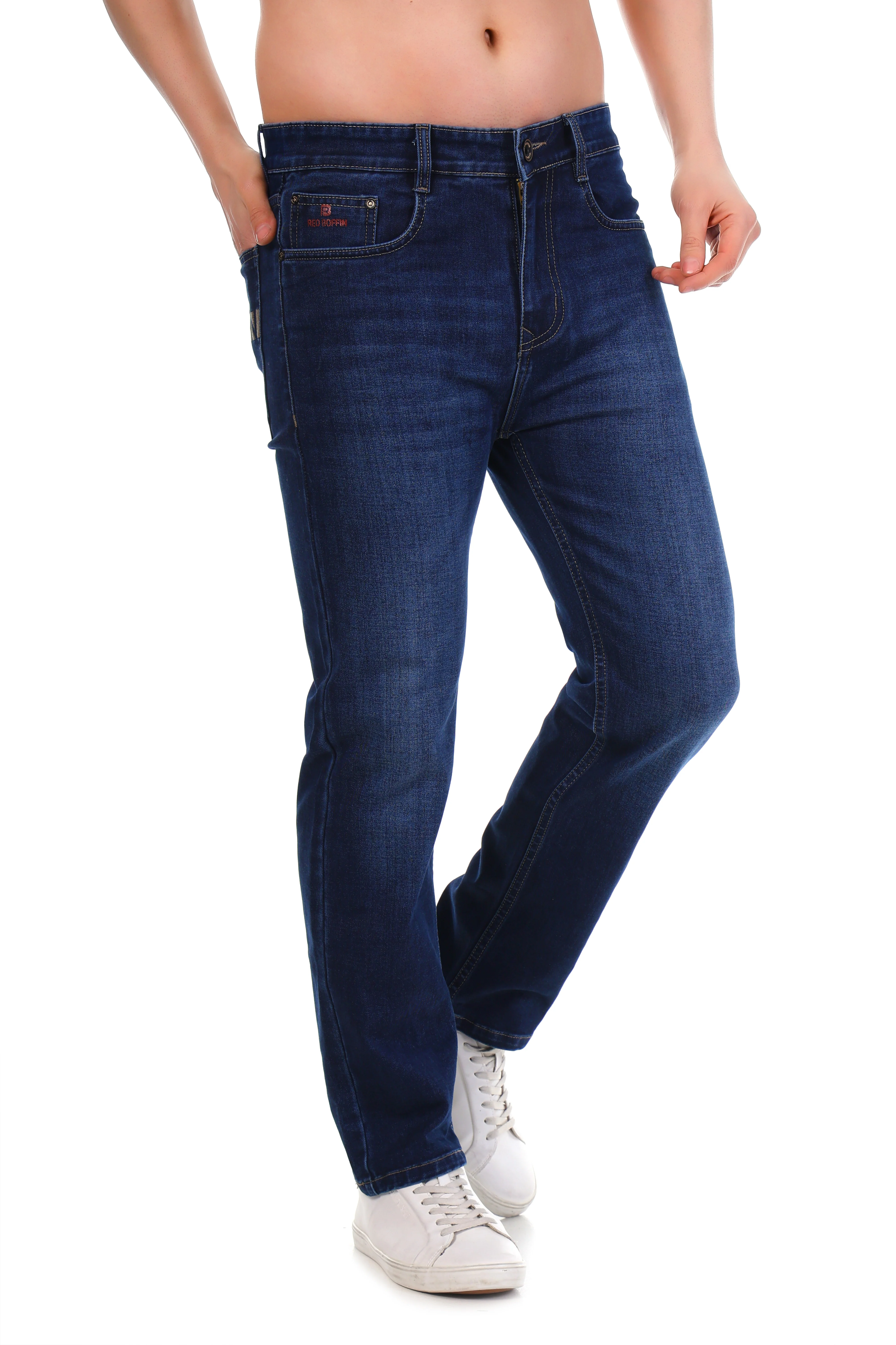 Red Boffin Mens Relaxed Fit Cotton Jeans with Stretch - Image 3