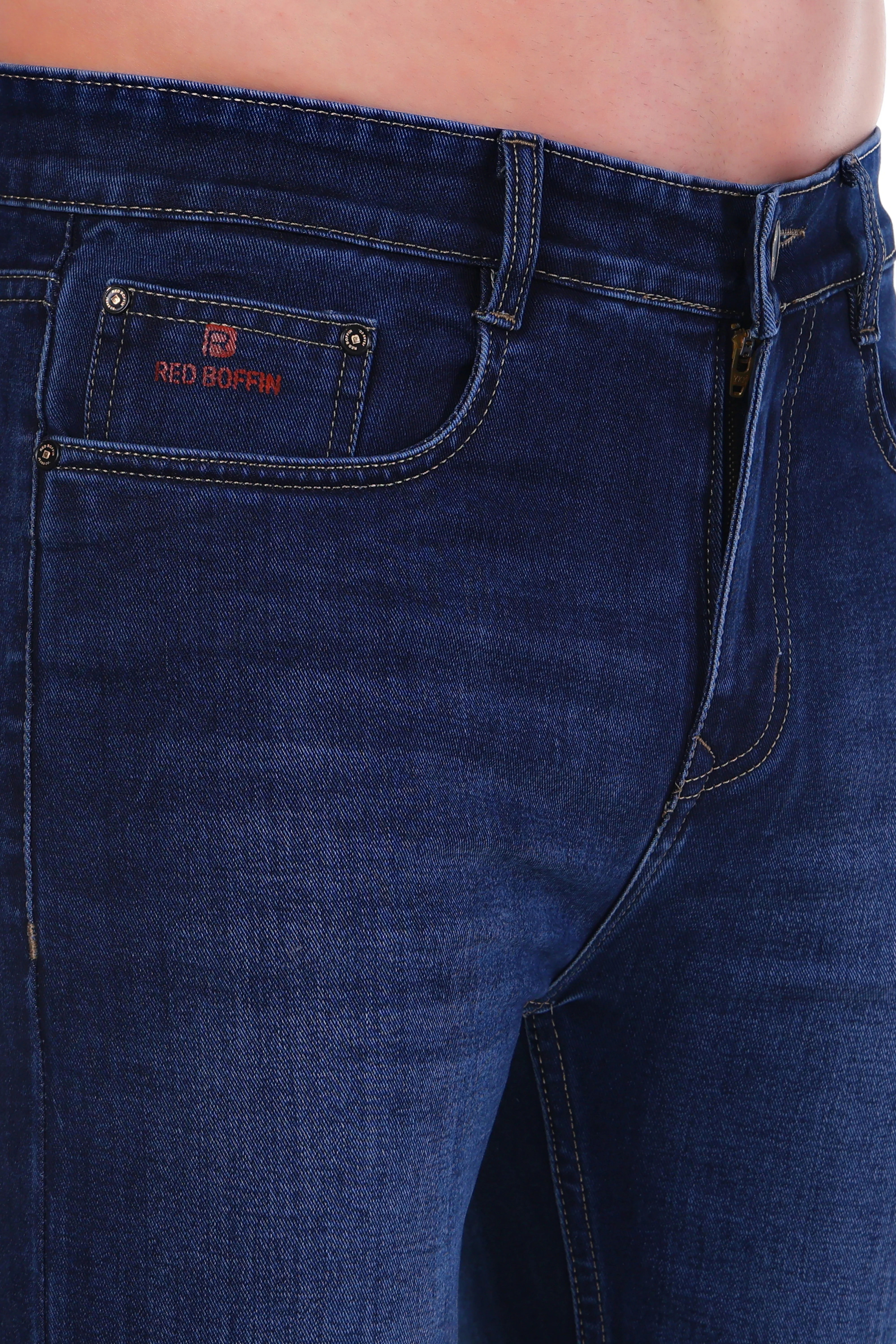 Red Boffin Mens Relaxed Fit Cotton Jeans with Stretch - Image 5