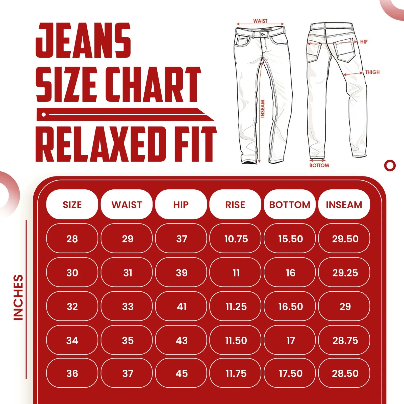 Red Boffin Mens Relaxed Fit Cotton Jeans with Stretch - Image 7
