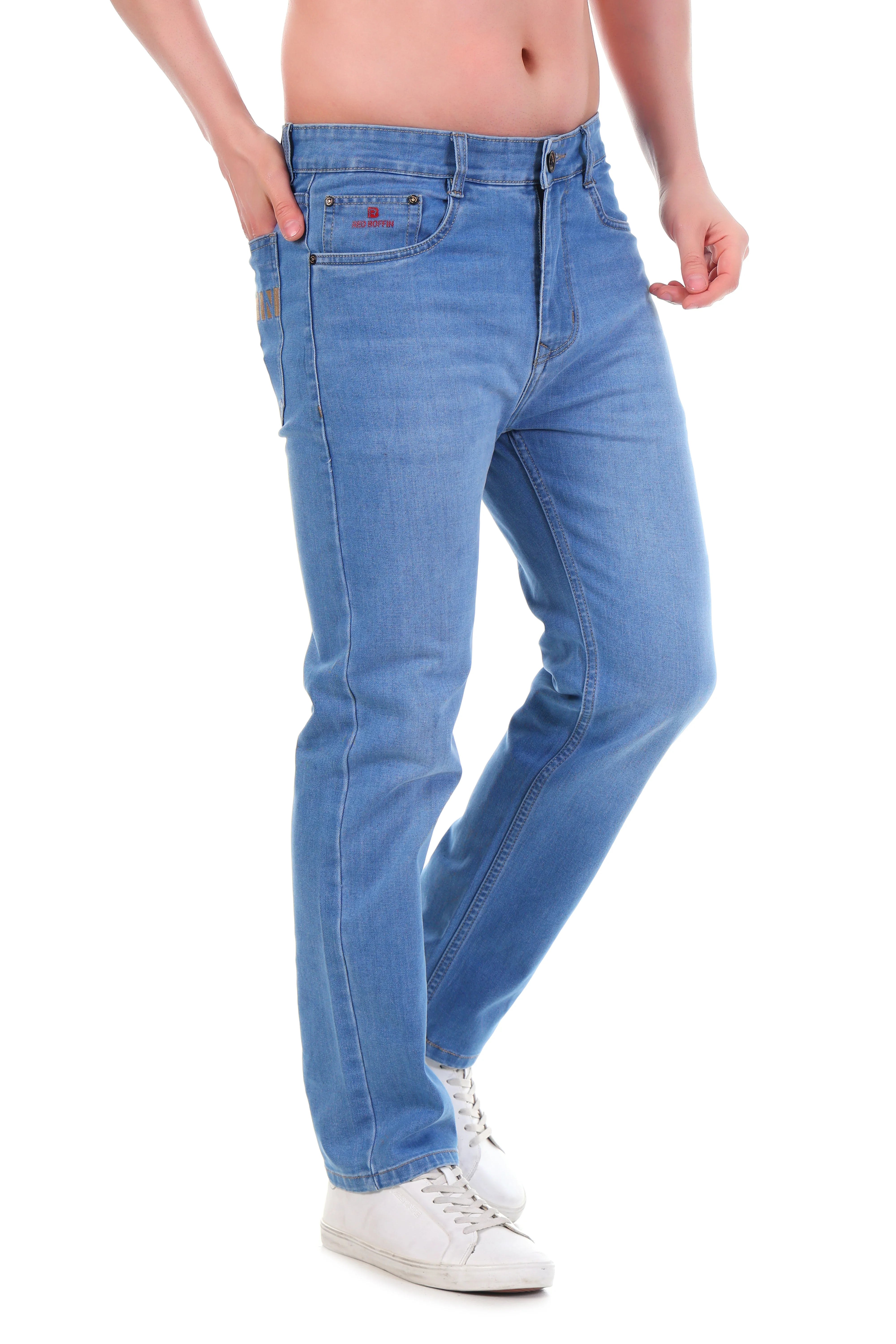 Red Boffin Mens Relaxed Fit Cotton Jeans with Stretch - Image 3